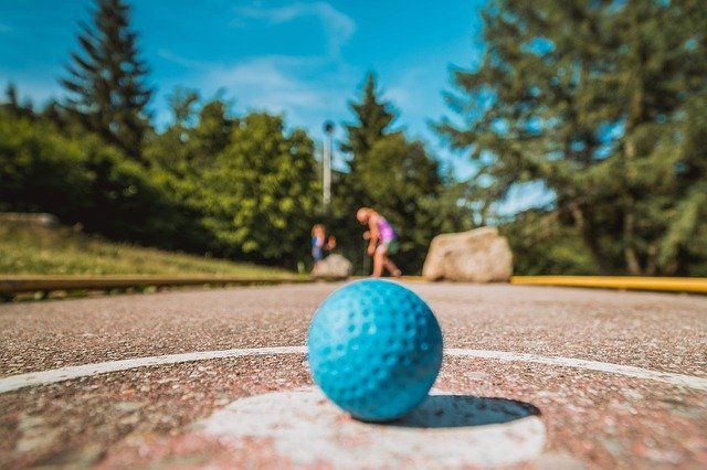 up close view of ball on mini golf course