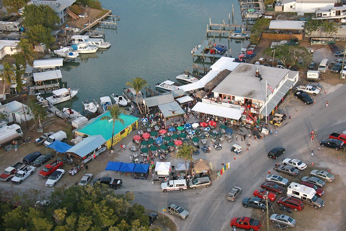 overhead view of the mullet festival on marco island
