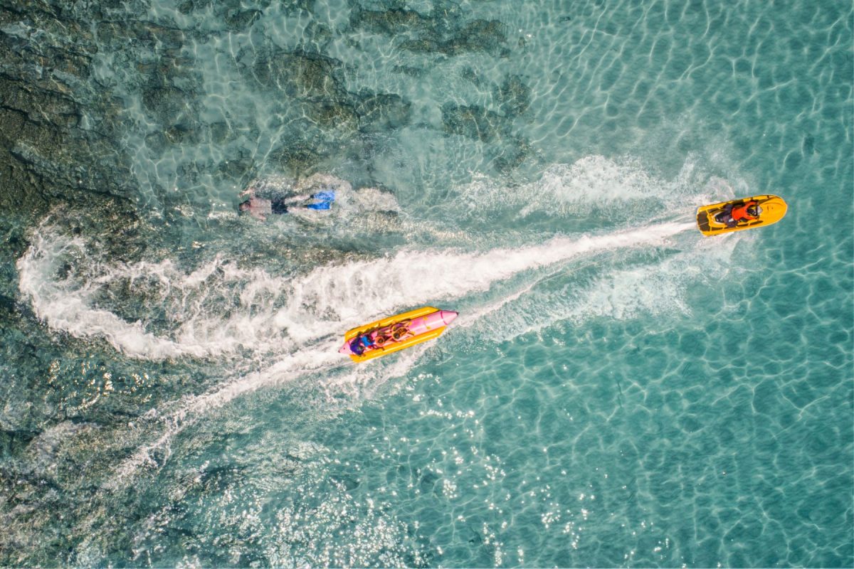 ariel view of banana boating on marco island